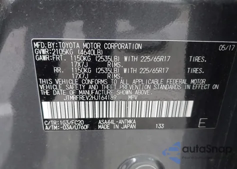 2017 Toyota Rav4 Xle из США, поврежденный, VIN JTMRFREV2HJ164189